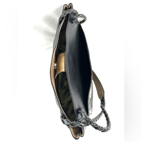 James Culver Black Textured Leather Brown Shoulder Bag Braided Straps Tubac AZ - Picture 8 of 11